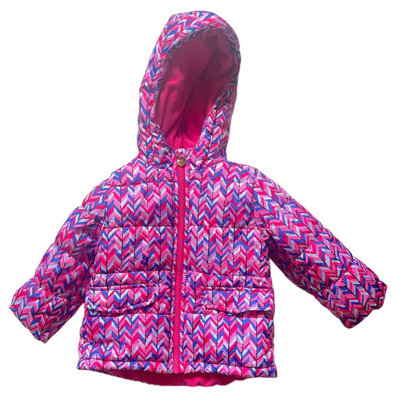 Oshkosh Pink and Purple Chevron Fleece LIned Puffer Jacket • Size 3T 🗣 - Picture 1 of 2